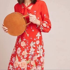 Anthropologie Red Floral Mini Dress
